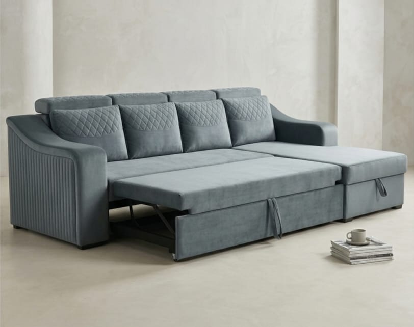 Grey Pull-Out Sectional Sofa